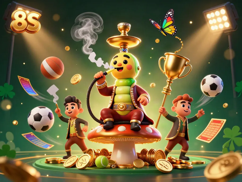 Experience the excitement of 8S with a vibrant 3D casino scene filled with characters and sports elements.