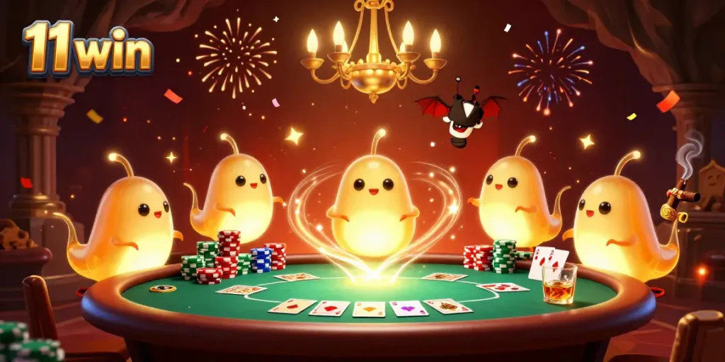 Engage in thrilling gaming at 11 win with vibrant cartoon glowworms and a bat dealer