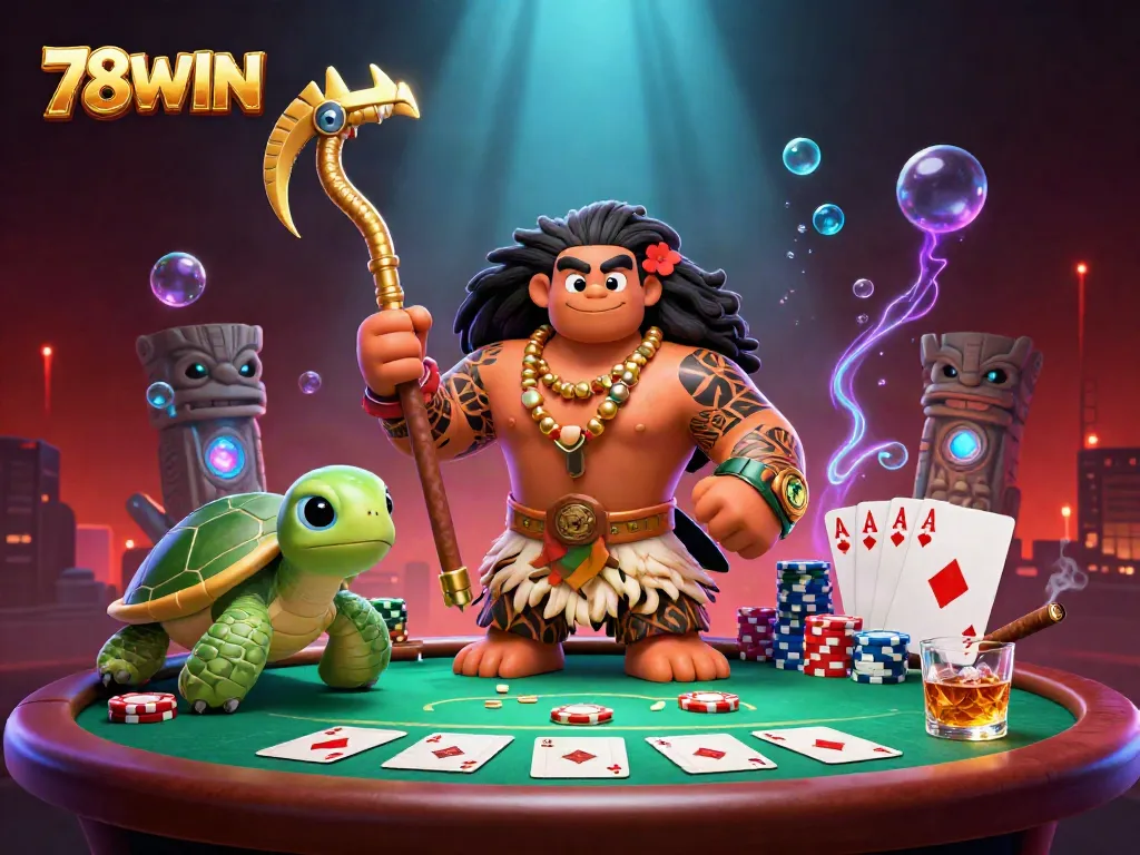 Engage in thrilling poker at 78WIN with a vibrant 3D atmosphere, showcasing exciting game elements.