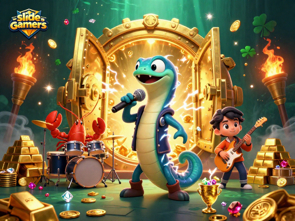 Experience thrilling gaming action with slidegamers in an underwater casino scene, featuring vibrant cartoon characters.
