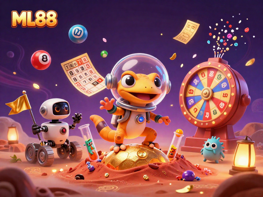 ML88 players discover hidden treasures in a vibrant alien casino scene with dynamic gaming elements.