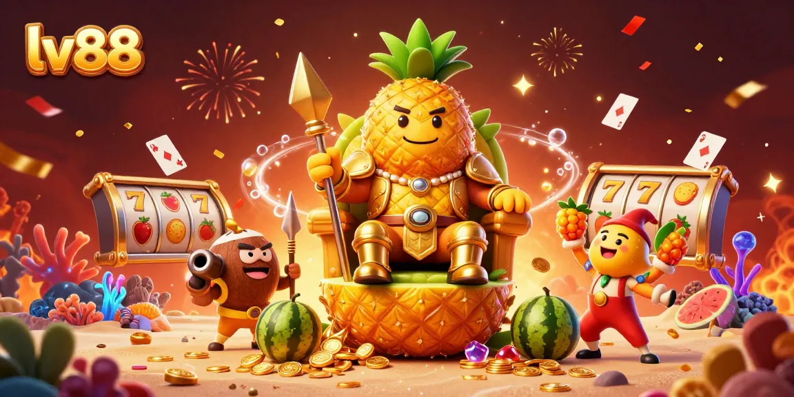 Experience vibrant gaming action with lv88's golden pineapple king at a colorful casino scene.