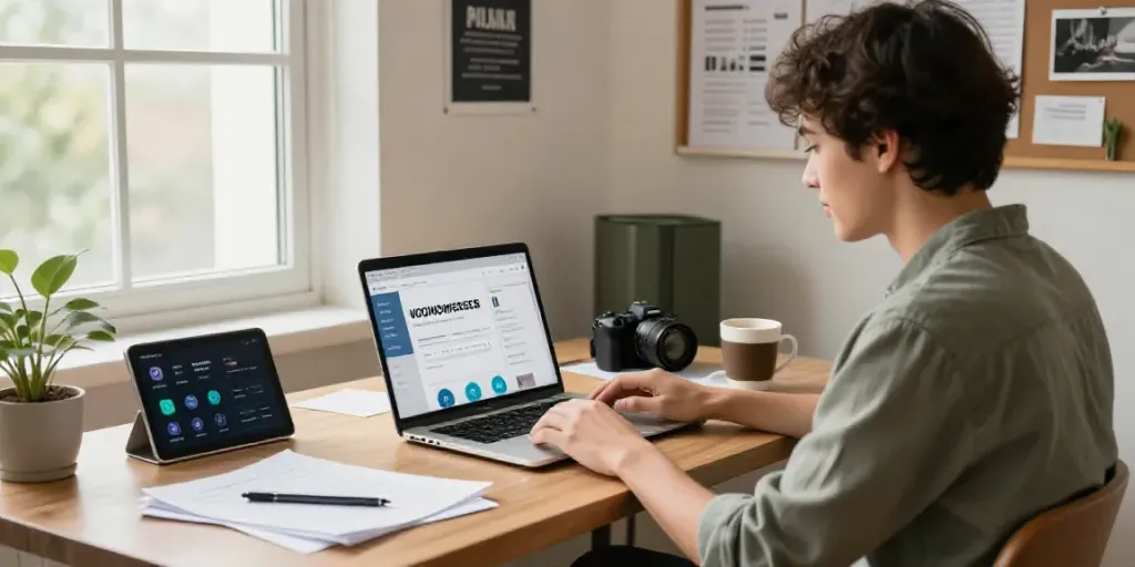 Sell your WooCommerce online store with a young entrepreneur managing e-commerce from a modern home office.