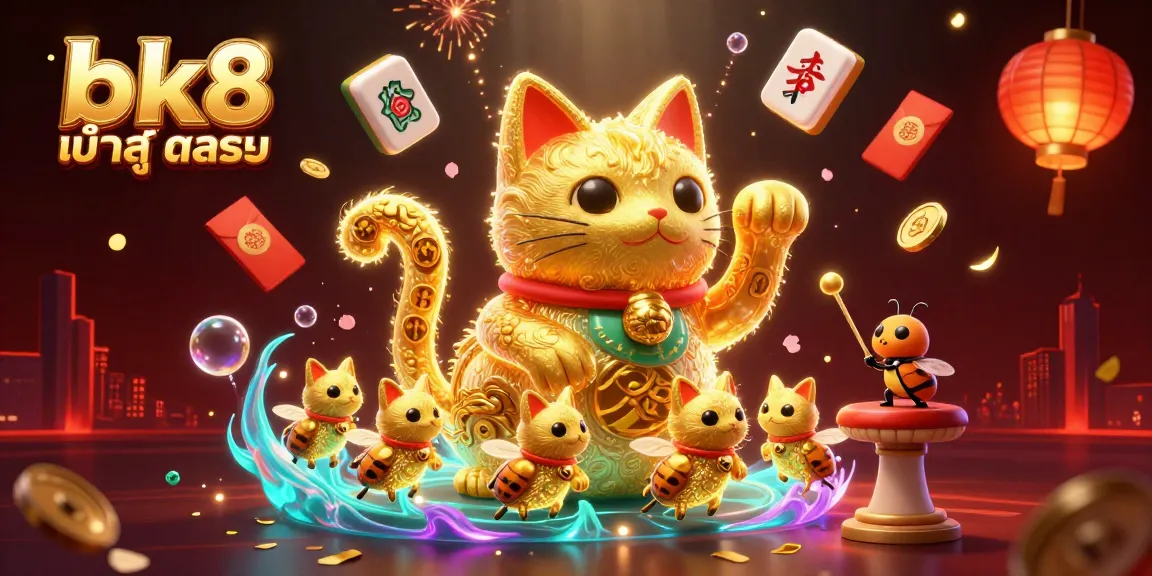 Spin the best slots with bk8 เข้าสู่ระบบ in an illustration of a charming lucky cat.