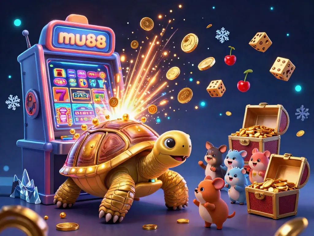 Experience thrilling gameplay with mu88's 3D casino illustration featuring a golden tortoise pinball machine.