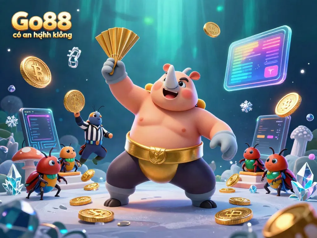Experience the excitement of Go88 có an toàn không with a dynamic scene featuring a beetle champion and crypto elements.