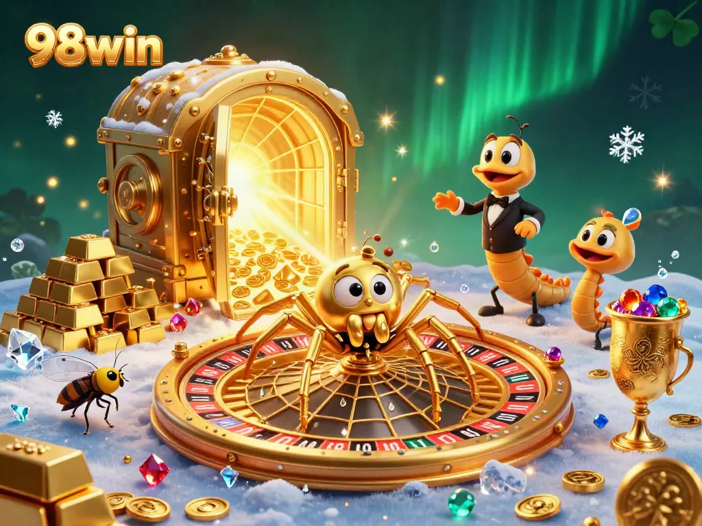 Experience thrilling bets at 98win with vibrant golden casino elements and action-packed characters.