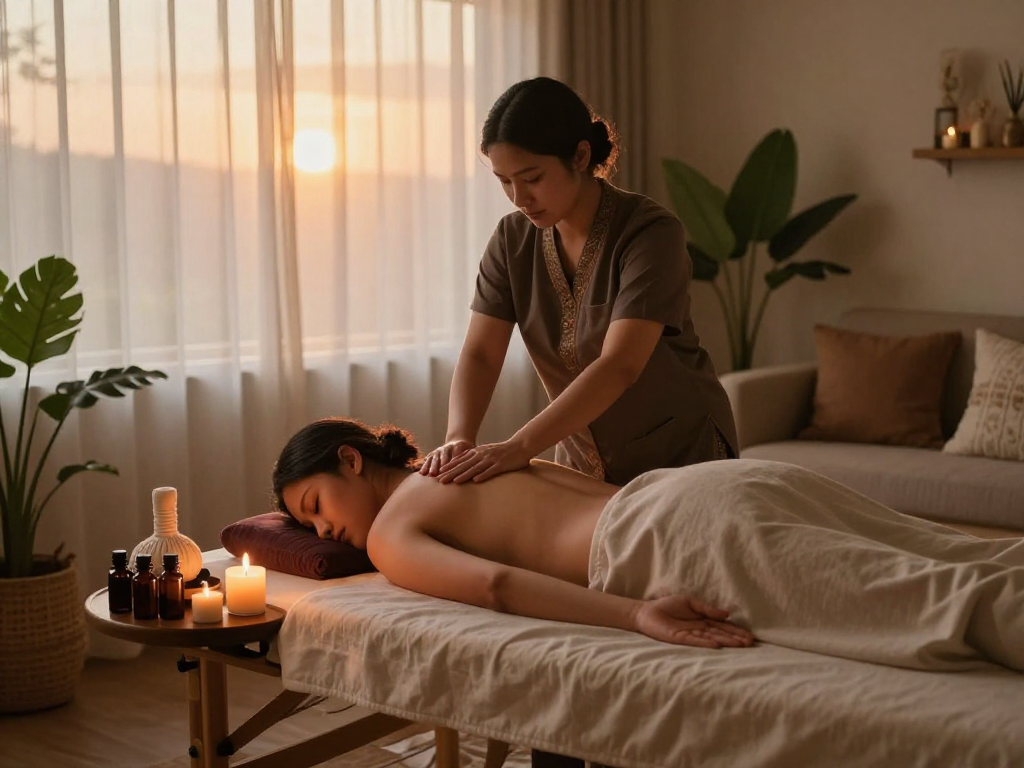 도봉구출장마사지 service featuring a skilled therapist providing relaxation therapy in a cozy home setting.