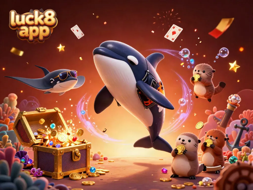 Experience thrilling gameplay with the luck8 app, featuring playful characters and vibrant casino elements.
