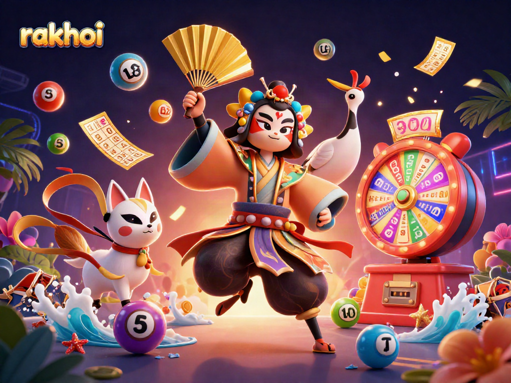 Engage in thrilling rakhoi action with a vibrant 3D casino-inspired illustration full of vibrant energy.