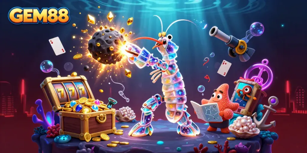 Experience GEM88's vibrant casino adventure with lively characters and dynamic gaming elements.