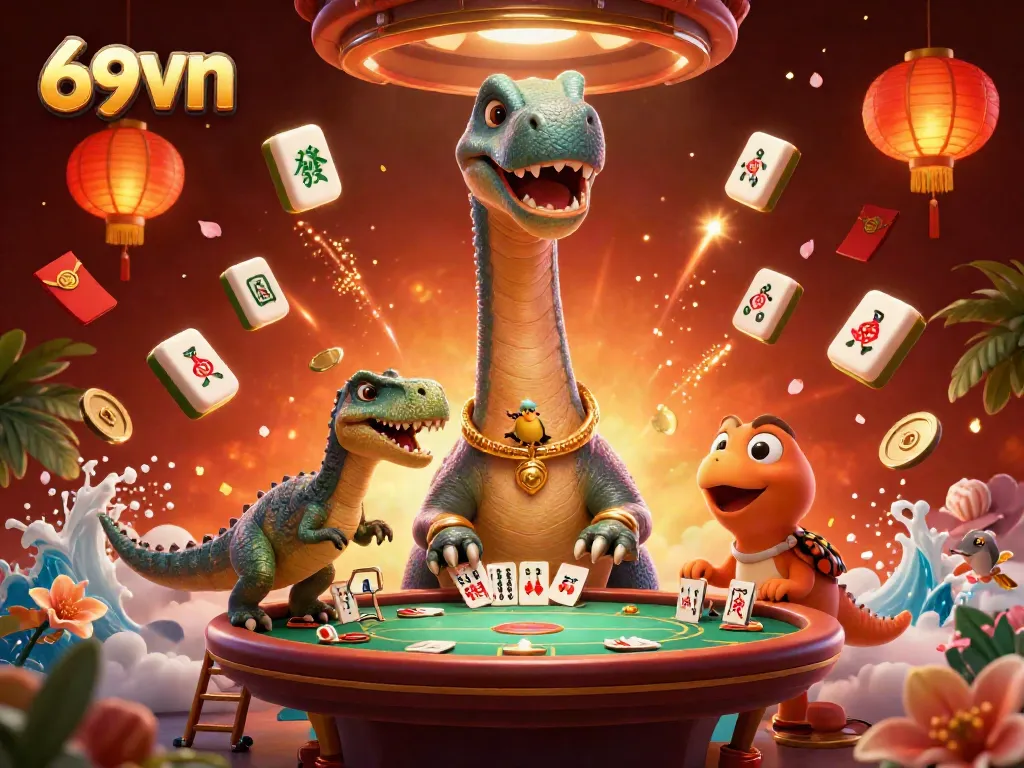 Experience thrilling gaming at 69vn with an exciting 3D casino scene full of vibrant characters and lucky symbols.