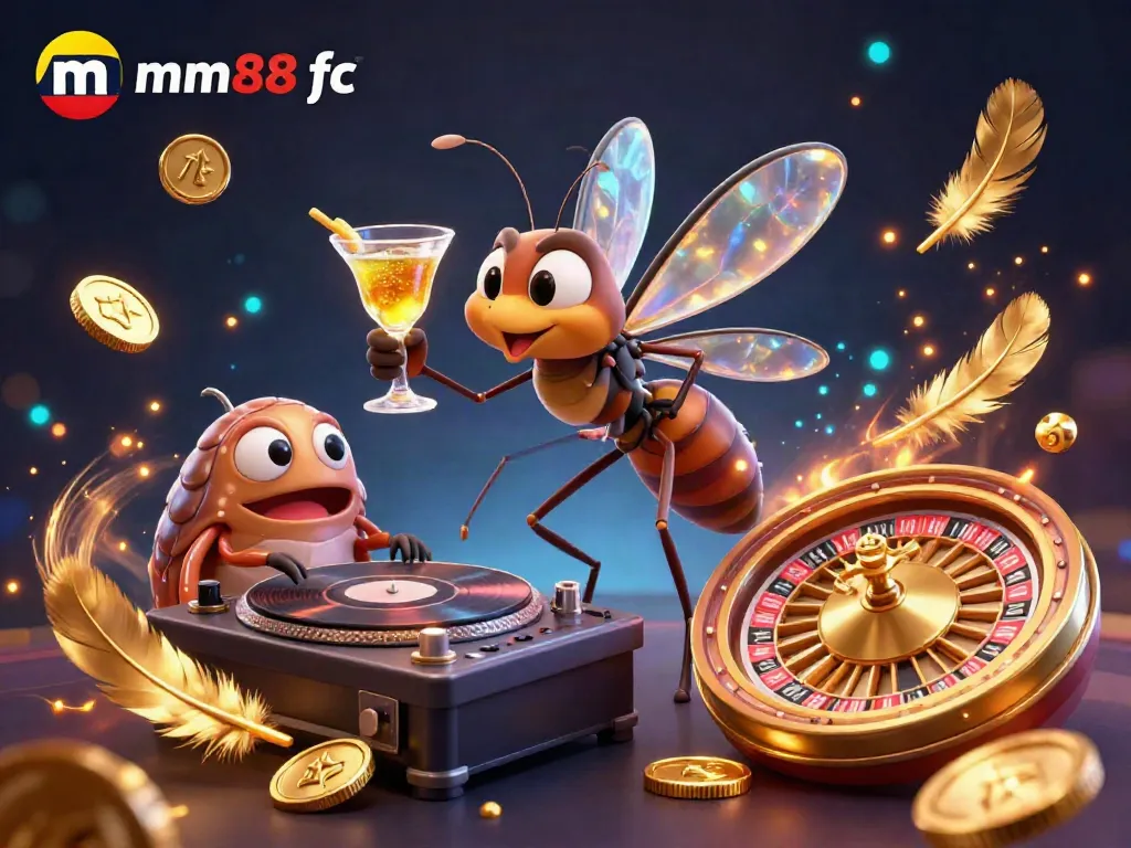 Engage with mm88 fc featuring a vibrant 3D casino scene with unique characters and elements.