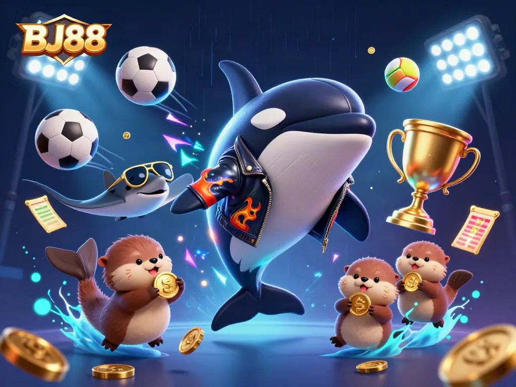 Experience the excitement of BJ88 with vibrant characters and thrilling sports elements in this dynamic gambling scene.