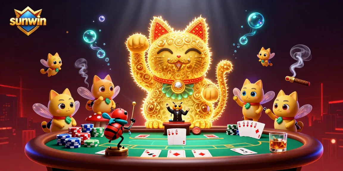 Experience the thrill of gaming with sunwin's vibrant casino-themed illustration showcasing dynamic elements.