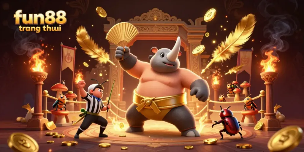 Experience the thrilling fun88 trang chủ with dynamic gold coins flying in an exciting casino scene.