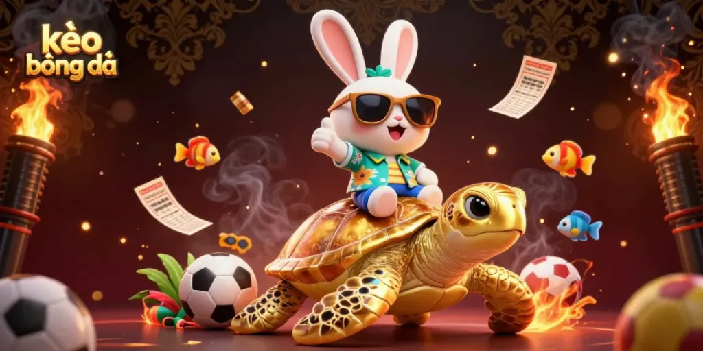 Engage in kèo bóng đá with our lucky rabbit and golden turtle in a vibrant underwater scene!