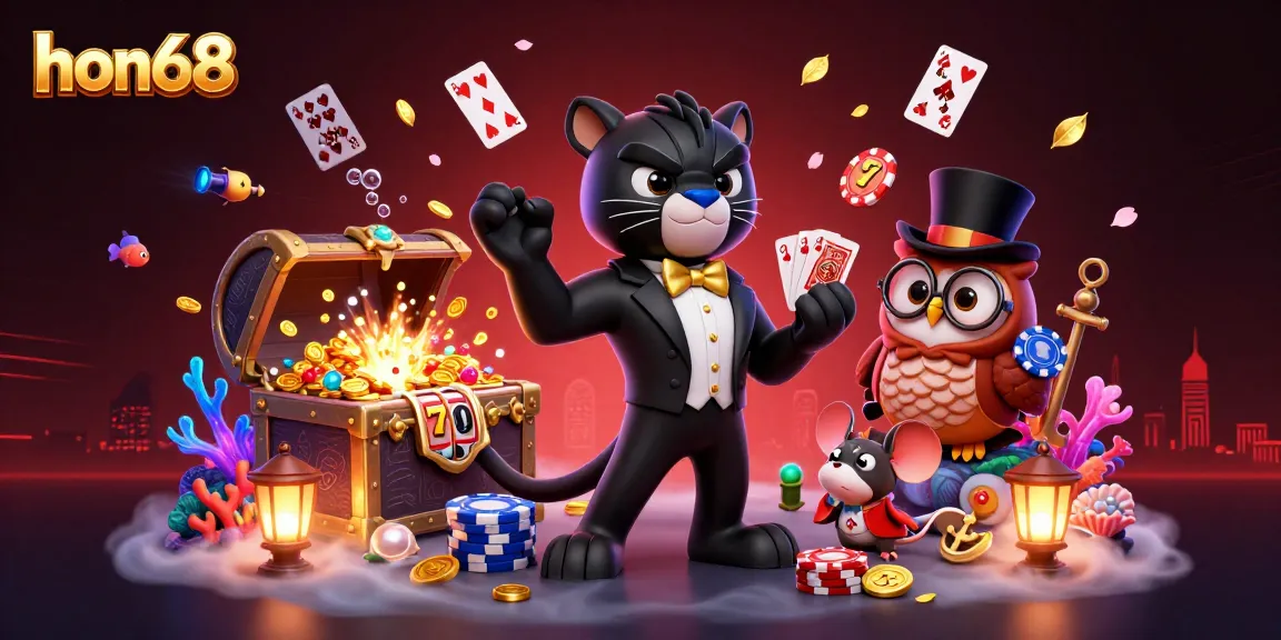 Join the excitement at hon68 with colorful slot machines and lively characters in a vibrant gaming scene.