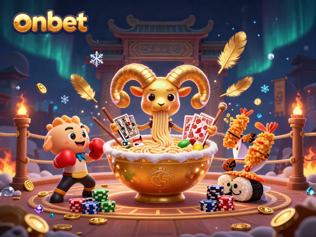 Engaging onbet-themed 3D illustration showcasing playful characters and dynamic casino elements.