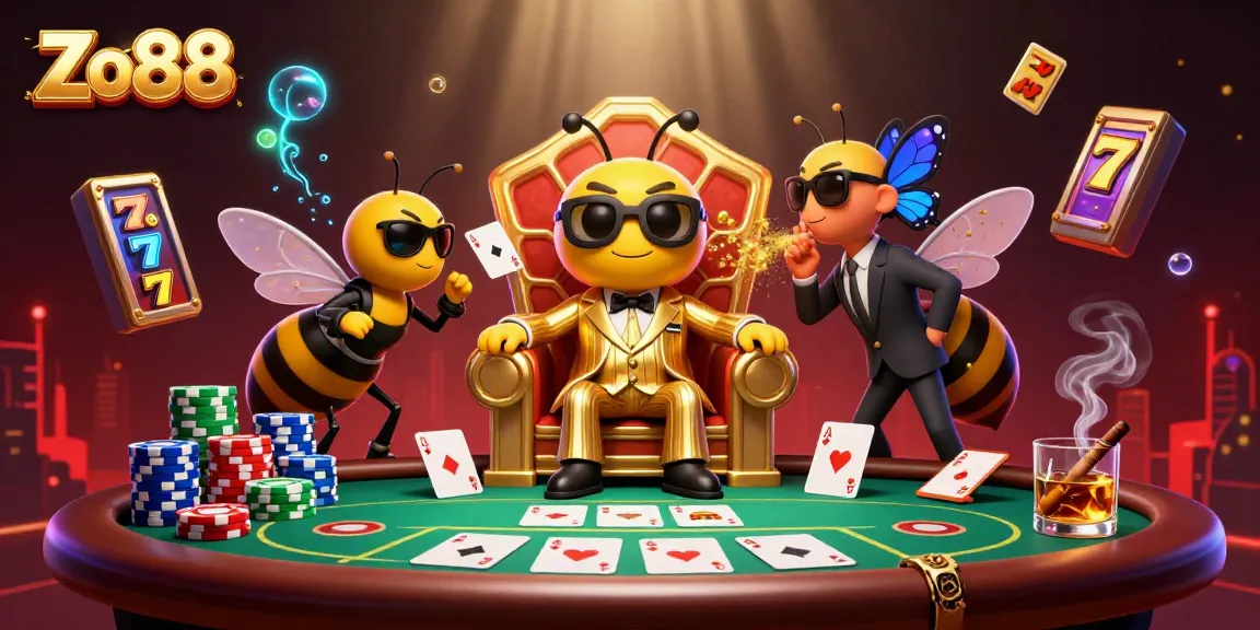 Experience thrilling gameplay with Zo88 at an ultra-detailed 3D casino illustration showcasing vibrant characters and games.