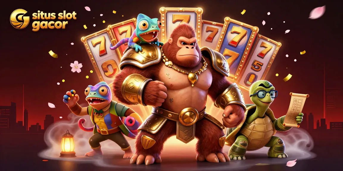 Engage with the vibrant slots scene at situs slot gacor featuring a gorilla king, chameleon spy, and wise tortoise.