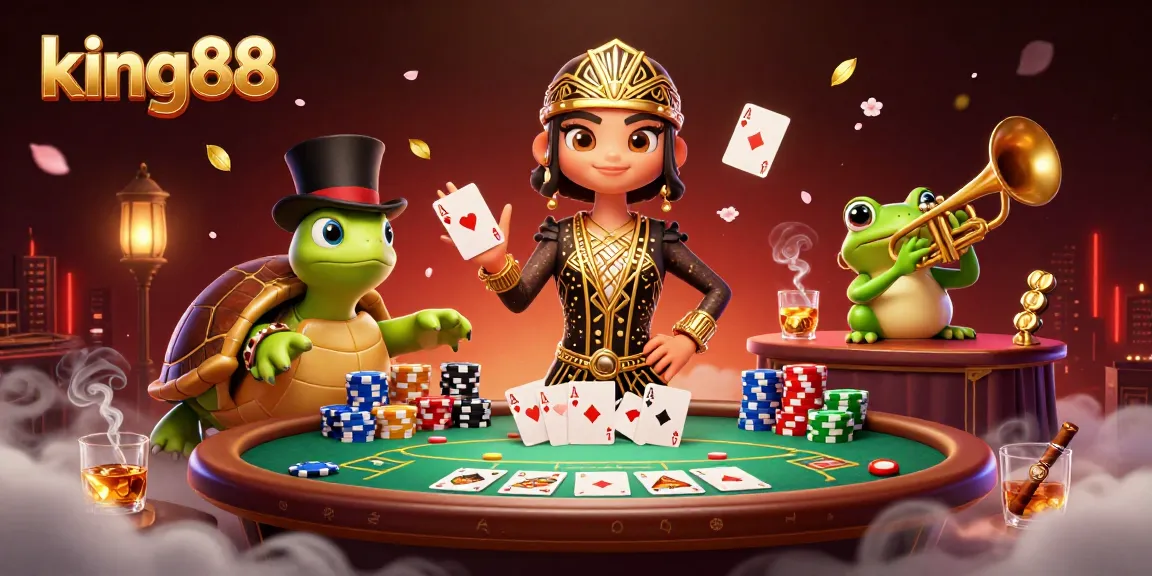 Experience king88 with vibrant poker action and dynamic characters in a captivating 3D scene.