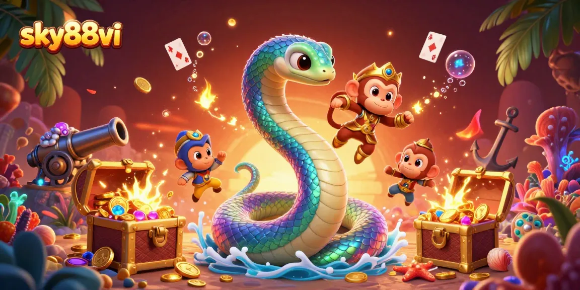Join sky88vi in a vibrant 3D casino scene, where treasure chests and glowing games await!