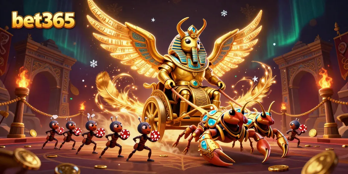 Experience bet365 with the colossal golden scarab beetle and vibrant casino elements.