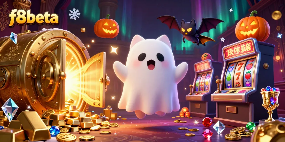 Experience thrilling slots and winning levels with f8beta's animated ghost cat and vibrant casino treasures
