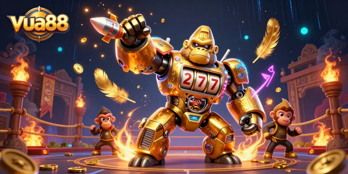 Experience the excitement of vua88 as the golden gorilla mech unleashes coins in a dynamic online casino battle.