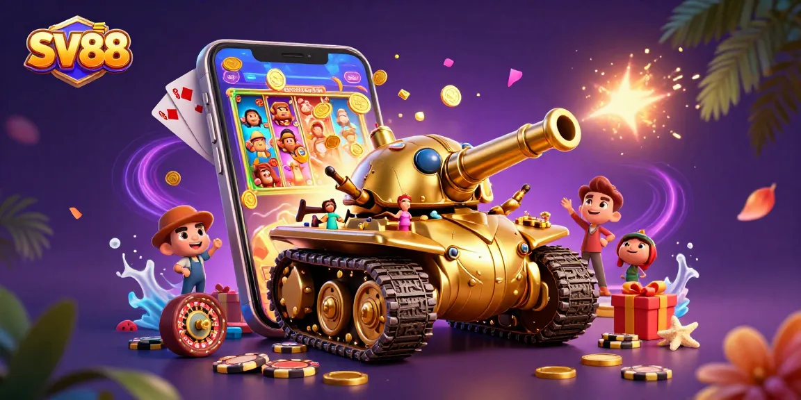 SV88 showcases a golden beetle tank casino filled with vibrant gaming elements for exciting bets.