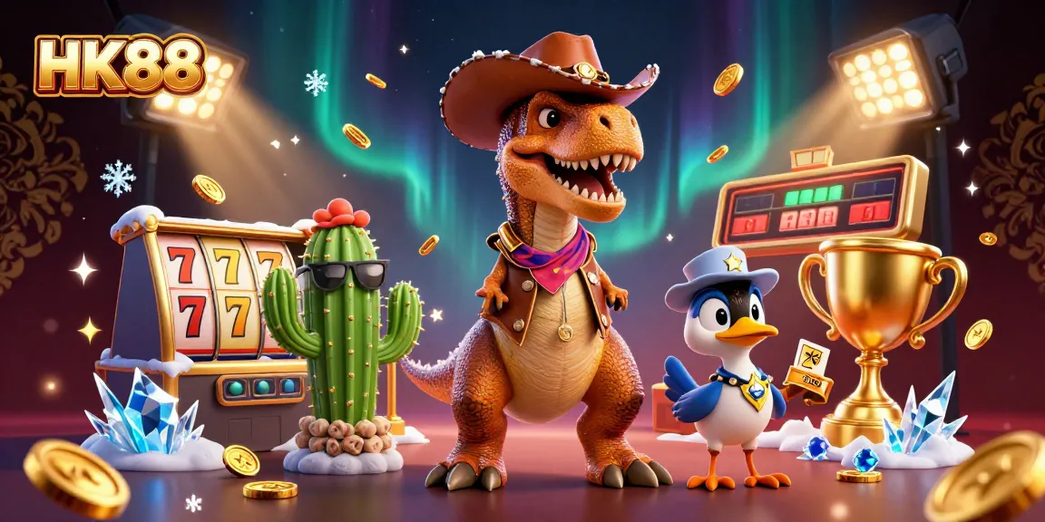 Experience the thrill of HK88 with dynamic casino elements and vibrant characters in a visually stunning scene.