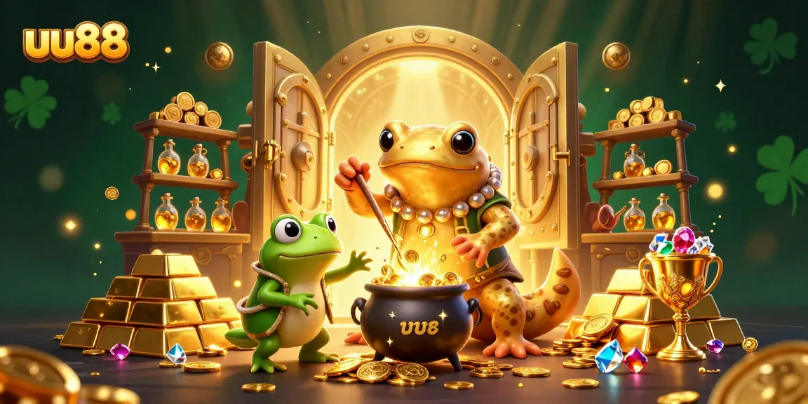 uu88 displays a vibrant alchemist scene showcasing gold coins and treasure, perfect for gamers and bettors.