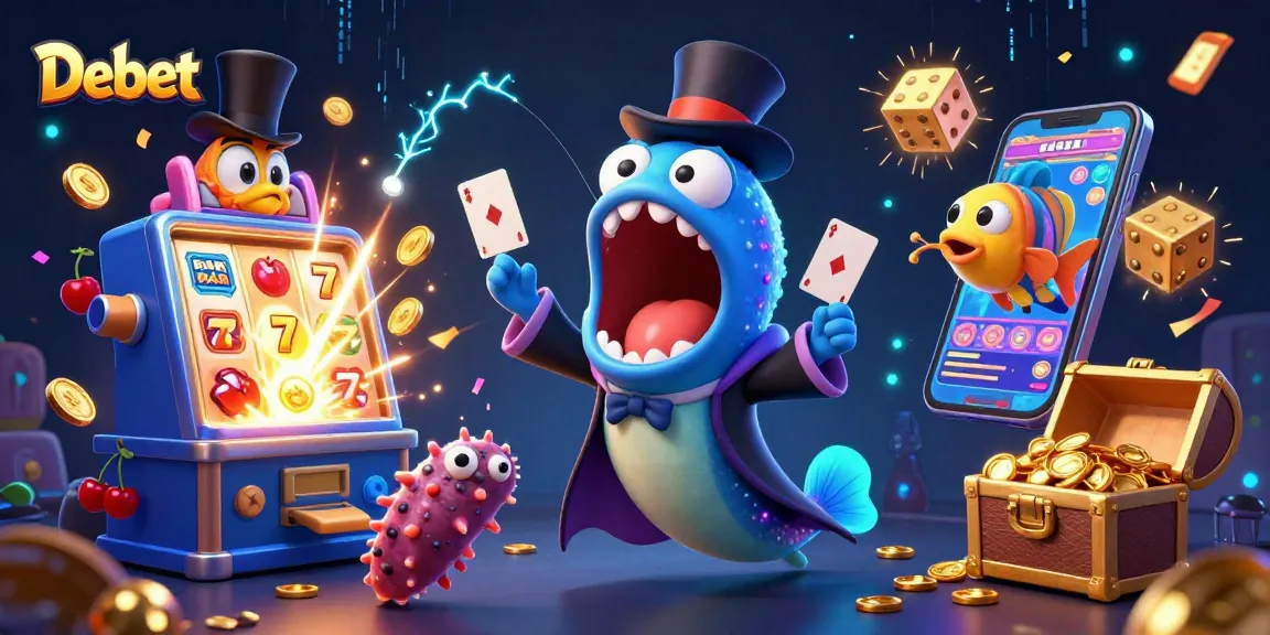 Debet casino-inspired illustration showcasing a dynamic magic act among underwater characters.