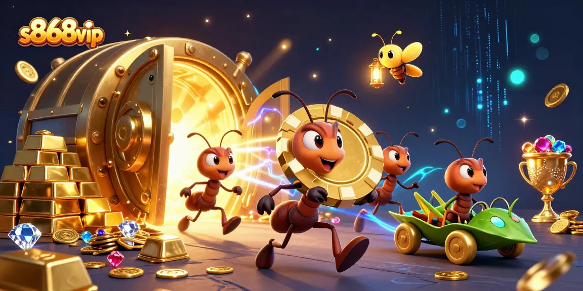 Win big at s868vip with a thrilling heist scene showcasing ants and treasures.