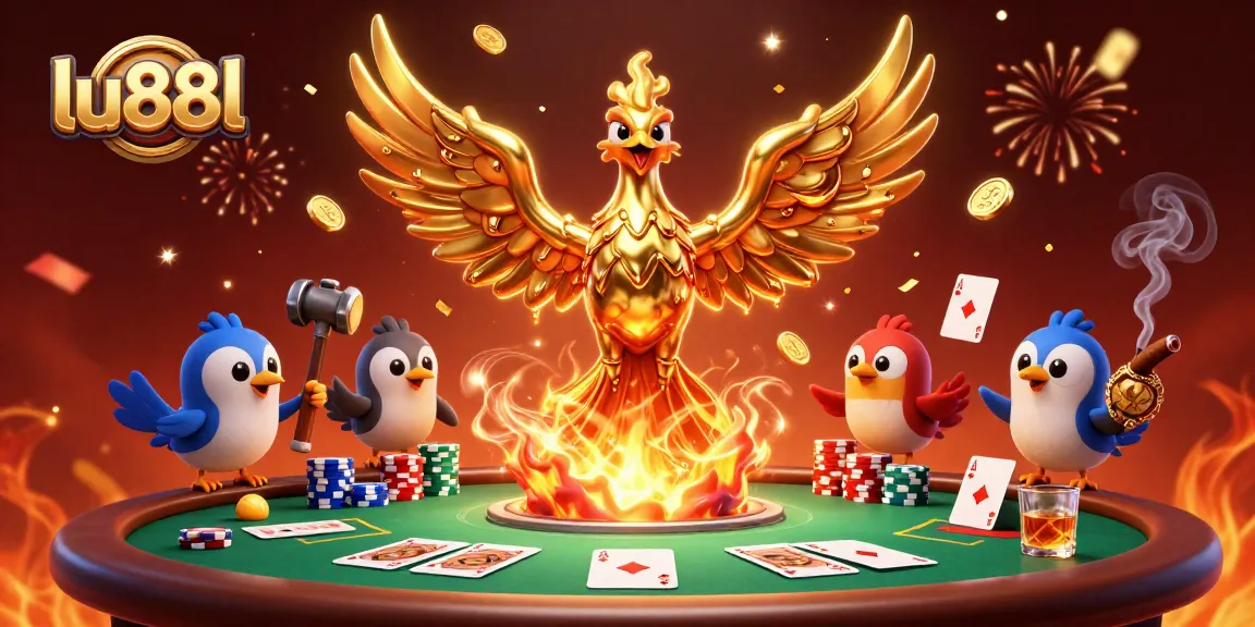 Experience the thrilling action with lu88l, featuring a dazzling golden phoenix and poker elements.