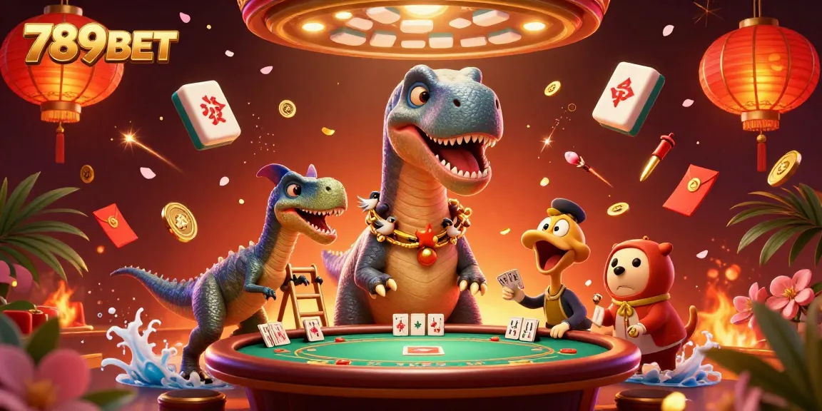 Experience the excitement of 789BET with the vibrant 3D casino scene featuring a brontosaurus.