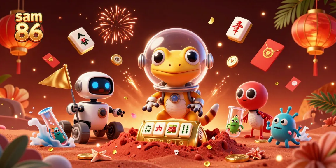 Catch thrilling wins at sam 86 with vibrant 3D casino elements and a Martian gecko discovering treasures!