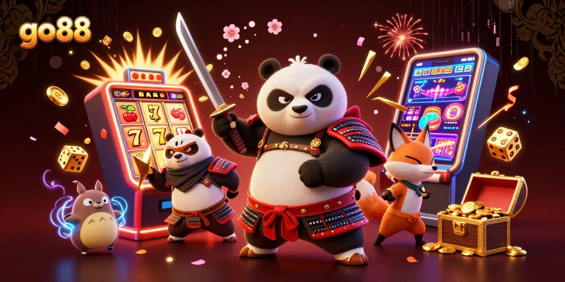 Engage in thrilling gameplay with go88, featuring dynamic samurai panda and ninja fox betting symbols.