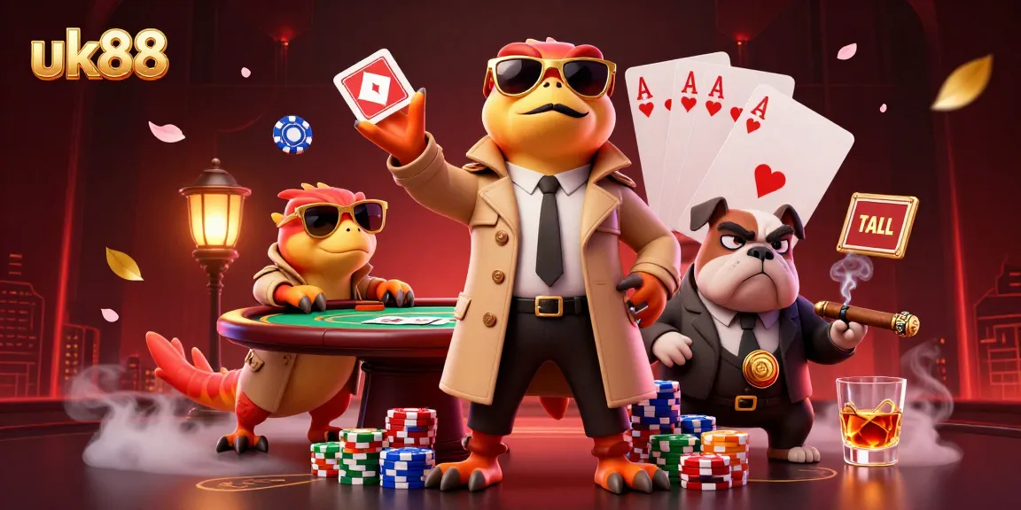 uk88 VIP casino scene with raptors in a trench coat amusingly attempting entry.