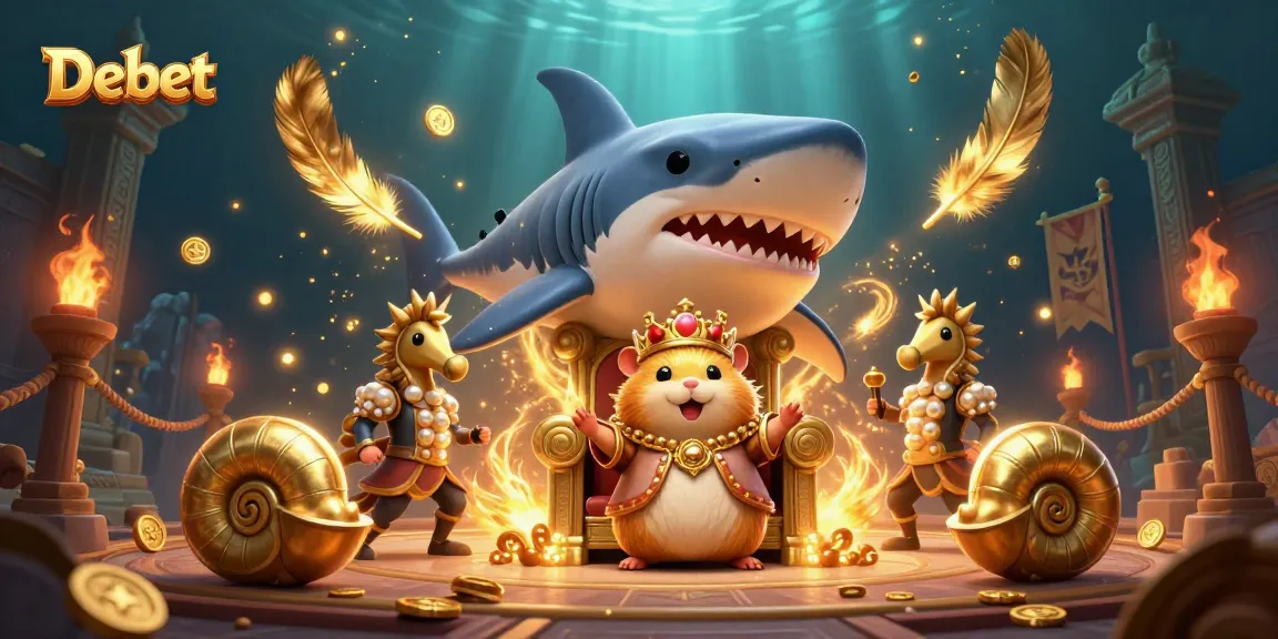 Experience the thrill of Debet with a golden hamster king reigning in a vibrant underwater casino.