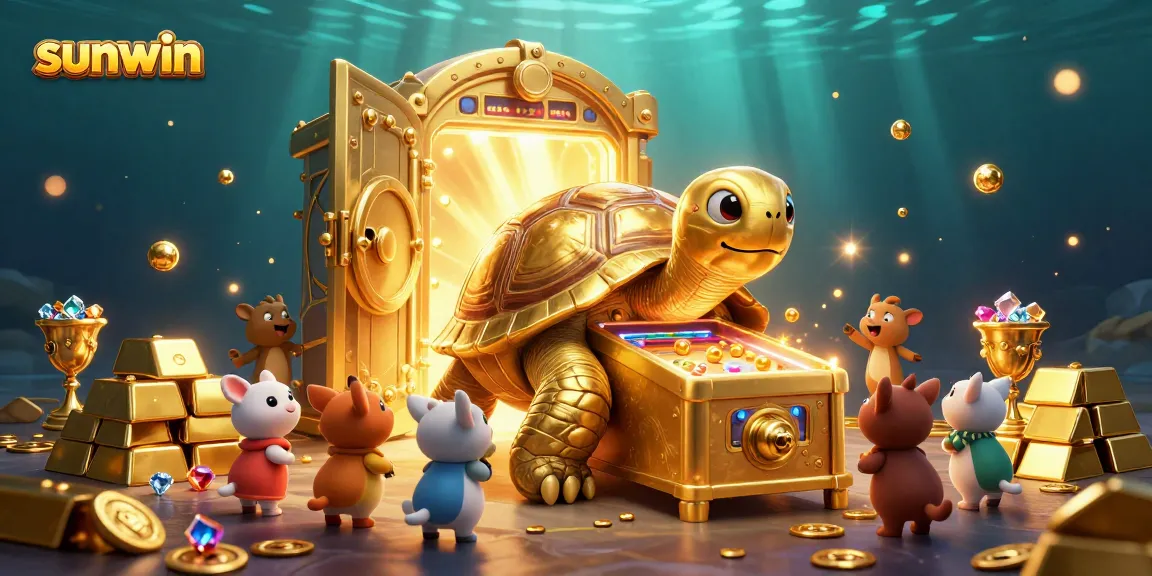 Experience thrilling gameplay at sunwin with our colossal tortoise pinball machine surrounded by treasures.