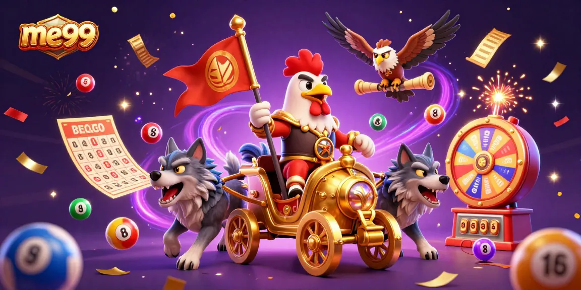 Experience the thrill of me99 with a vibrant 3D casino illustration, showcasing online gaming excitement.