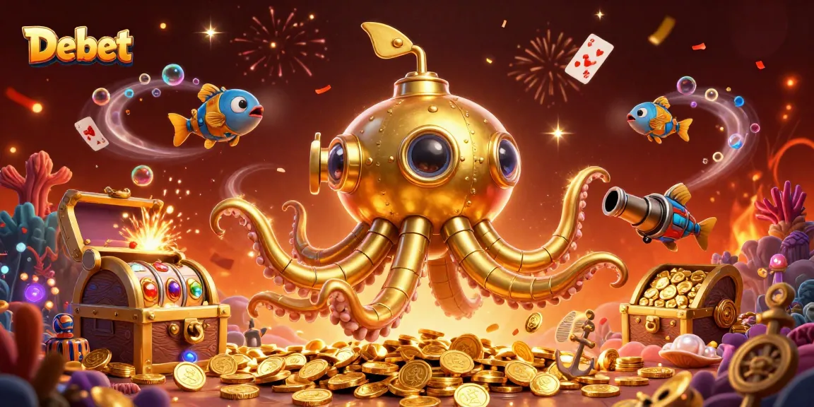Debet showcases an exciting underwater scene with gold and slots for a thrilling gaming experience.