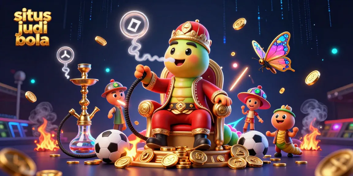 Taruhan di situs judi bola menampilkan karakter kartun 3D unik dengan simbol taruhan sepak bola.