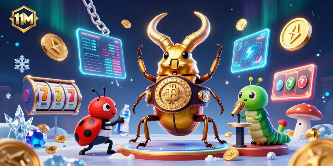 11M showcases a vibrant casino scene with a golden stag beetle and ladybug in a dynamic gambling setting