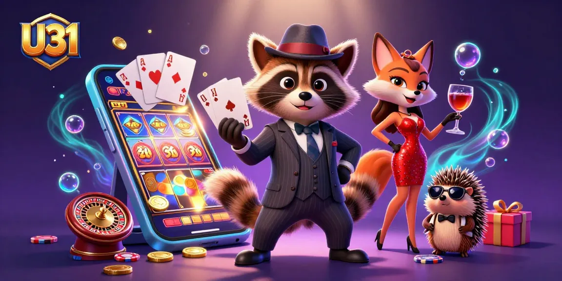 U31 offers a vibrant casino experience with a charming raccoon, fox, and hedgehog engaging in dynamic gaming.