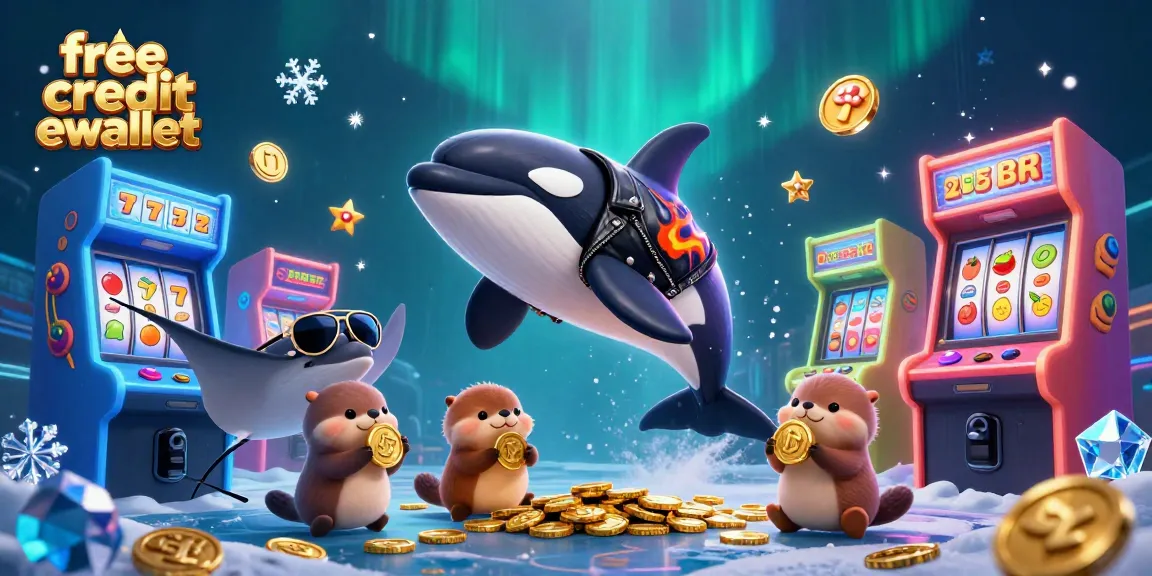 Engage with the free credit ewallet scene featuring an orca, stingray, and otters among casino themes.