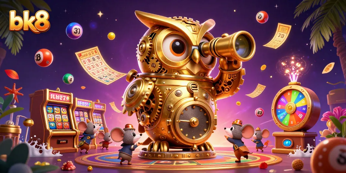 Engage with vibrant bk8 gaming action featuring a golden owl and lively casino atmosphere.
