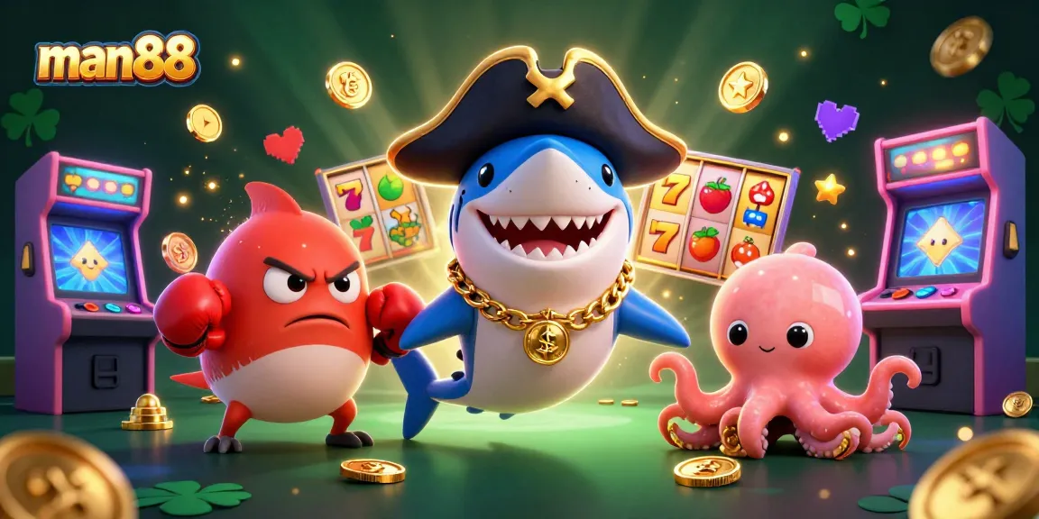 Experience the thrill of man88 with a vibrant illustration of a casino adventure featuring unique 3D characters.